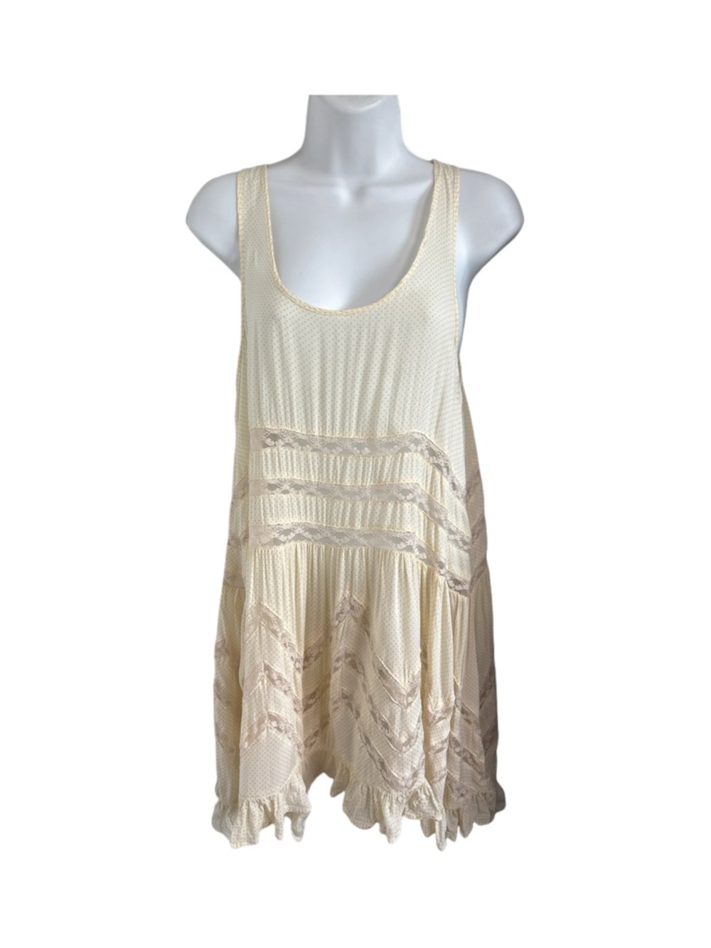 Intimately Free People Boho Babydoll Polka Dot Lace-Trim Scoop Neck Tunic Tank S